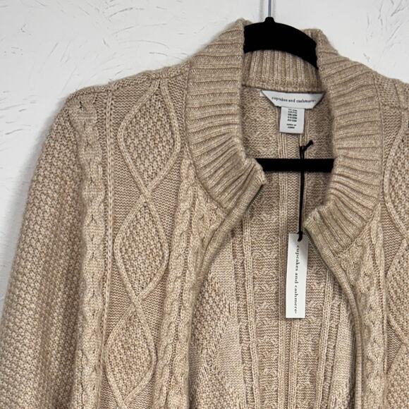 Cupcakes & Cashmere Tan Cable Knit Zip Short Sleeve Cardigan Sweater Womens M - Picture 6 of 6